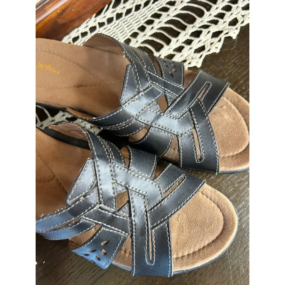 Vintage Thom McAn Black‎ Wedge Sandals – 90's Style